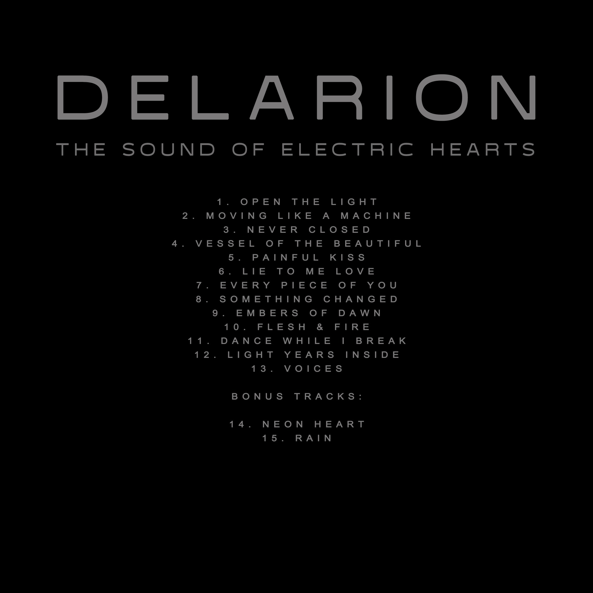 DELARION — The Sound of Electric Hearts back cover